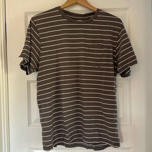 Mollusk organic men’s L grey and white striped tee with pocket